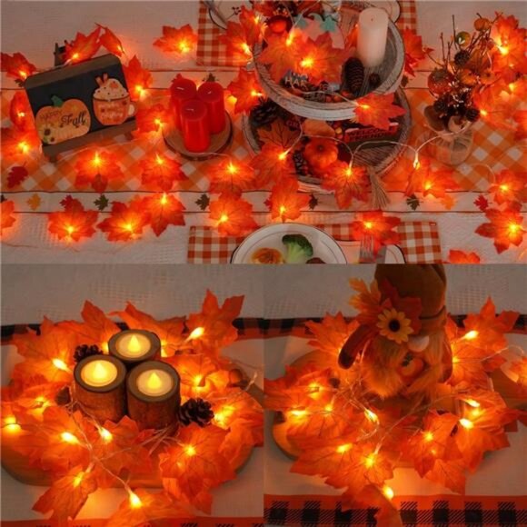 Fall Garland – 4-Pack, 40ft with 80 LED Maple Leaves, Battery Operated Decor - Picture 4 of 7